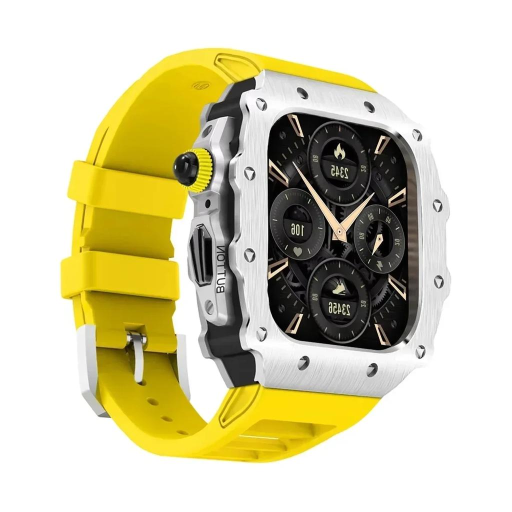 Luxus Metallgehäuse Mod Kit Für Apple Watch S11 10 46MM Edelstahlgehäuse +Silikonband für IWatch Serie 9 8 7 6 5 44mm 45mm