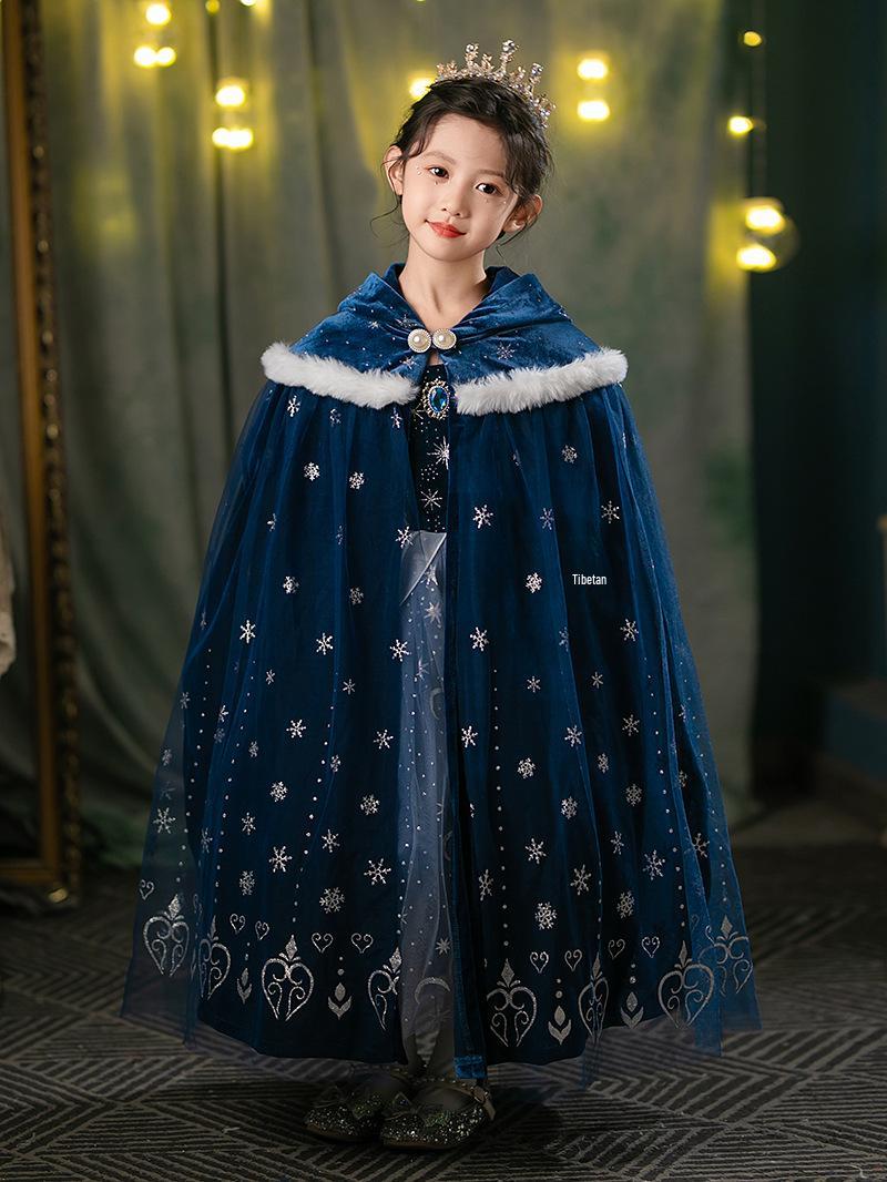 Плащ Эльзы для девочек - Универсальный жакет «Холодное сердце» для весны, осени и Хэллоуина S (Suitable for 100-110cm)