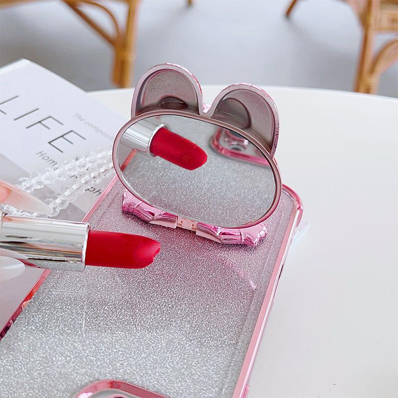 Luxury Shockproof Phone Case with Cute Rabbit Makeup Swivel Stand Crystal Lanyard For Honor X7d X7c X7b X7a X7 Back Cover