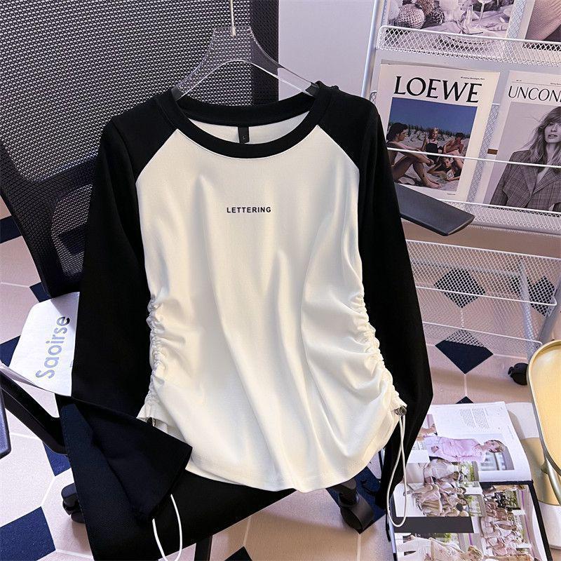 

Chic Plus Size Drawstring Long Sleeve Base Layer T-shirt - Autumn Slimming Top L белый