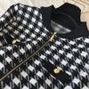 European Women's Houndstooth Knit Cardigan Two-Piece Set Casual Wear