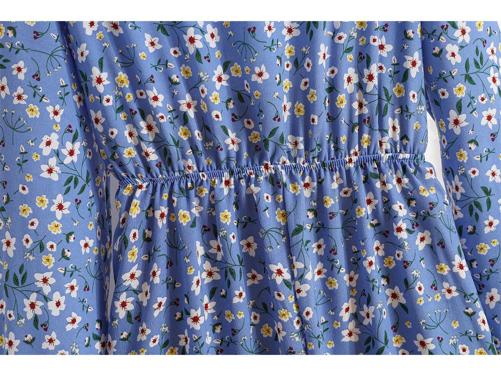 Women's Spring Floral Chiffon Long Sleeve Dress - Slim Waist, Long Skirt