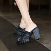 Fashion High-heeled Bag Head Fashion Denim Slippers Women's Thick Heel Waterproof Table Retro Muller Cool Slippers