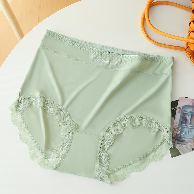 Ladies Summer Light and Thin Pure Lace No Trace Ice Silk Pure Cotton Crotch Breathable High Waist Close Belly Flat Angle Briefs