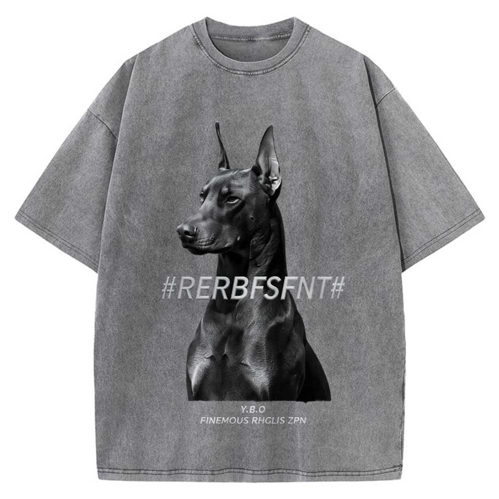 Bawełniany T-shirt Oversize, Jednokolorowy Doberman, Vintage Streetwear, Koszulka Unisex