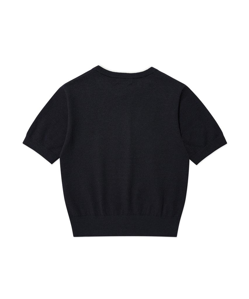 WACKY WILLY Women'S Typographic Color Block Short Sleeve Knit Navy