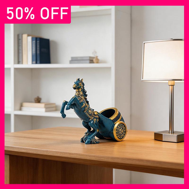 Collectibles Sculptures European Style Horse Drawn Carts Wine Racks Resin Crafts Animal Ornaments High-end Wine Cabinet Ornament