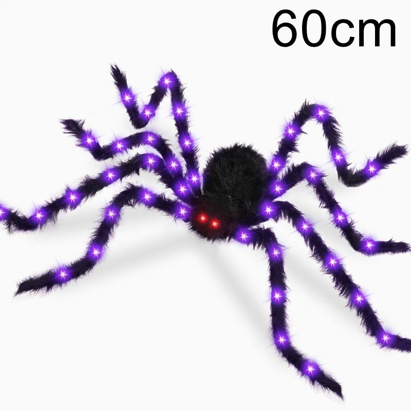 Halloween Riesige Leuchtende Flauschige Schwarze Spinne Lila LED Batteriebetrieben 8 Modi Spinnenlichter Für Innen Außen Veranda Dekor