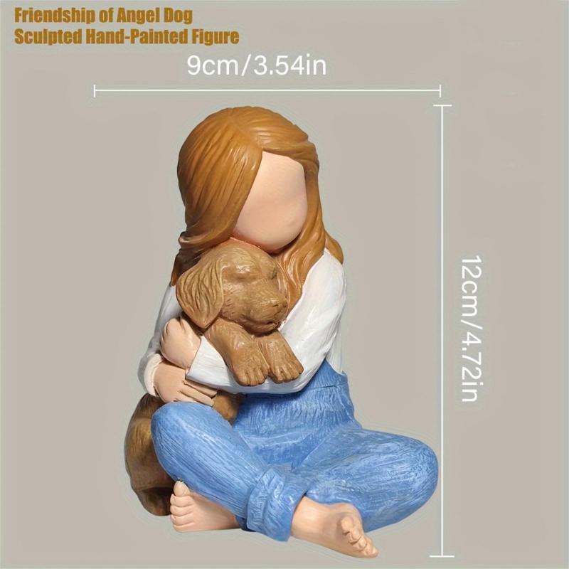 Little Girl Embraces Puppies Sculpture Resin Miniature Statue Loss of Pet Sympathy Gift for Living Room Bedroom Display