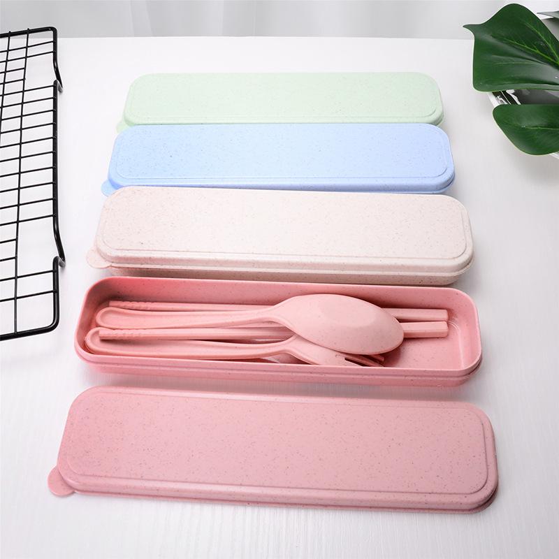 Wheat Straw Tableware Chopsticks Fork Spoon Three-piece Gift Portable Travel Chopsticks Fork Spoon Tableware Set
