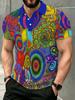 [Printed Design - Not Textured] Royal Blue Collar Hippie Peace Sign Rainbow Swirl Flower Bird All-Over Print Men'S Short Sleeve Polo Shirt