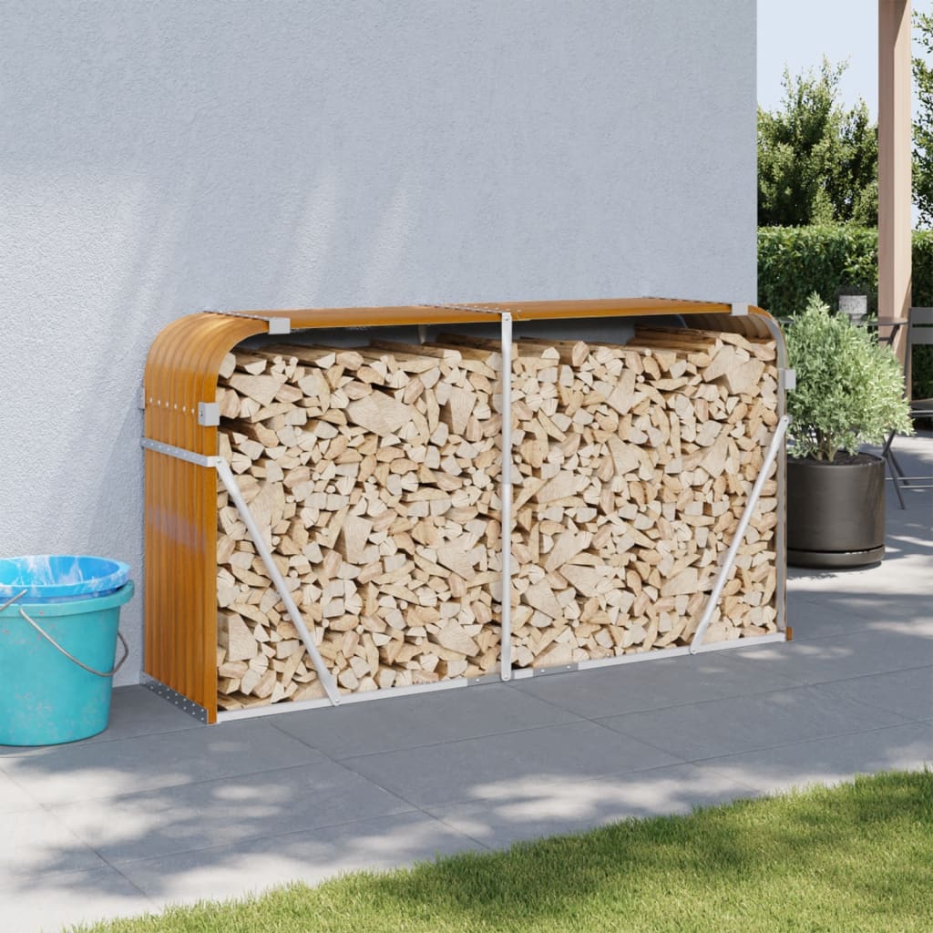 vidaXL Kaminholzunterstand Holzoptik 180x45x100 cm Verzinkter Stahl braun