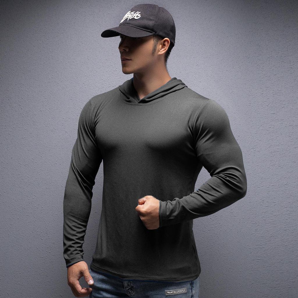 Spring & Autumn Men's Quick-Dry Stretchy Hooded Running Sweatshirt