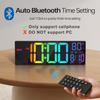 JALL 16.2" Large Digital Wall Clock with Seconds, Bluetooth Sync, Alarm Big LED, RGB Color, DST Temperature for Classroom Bedroom Garage Gym, Mount,