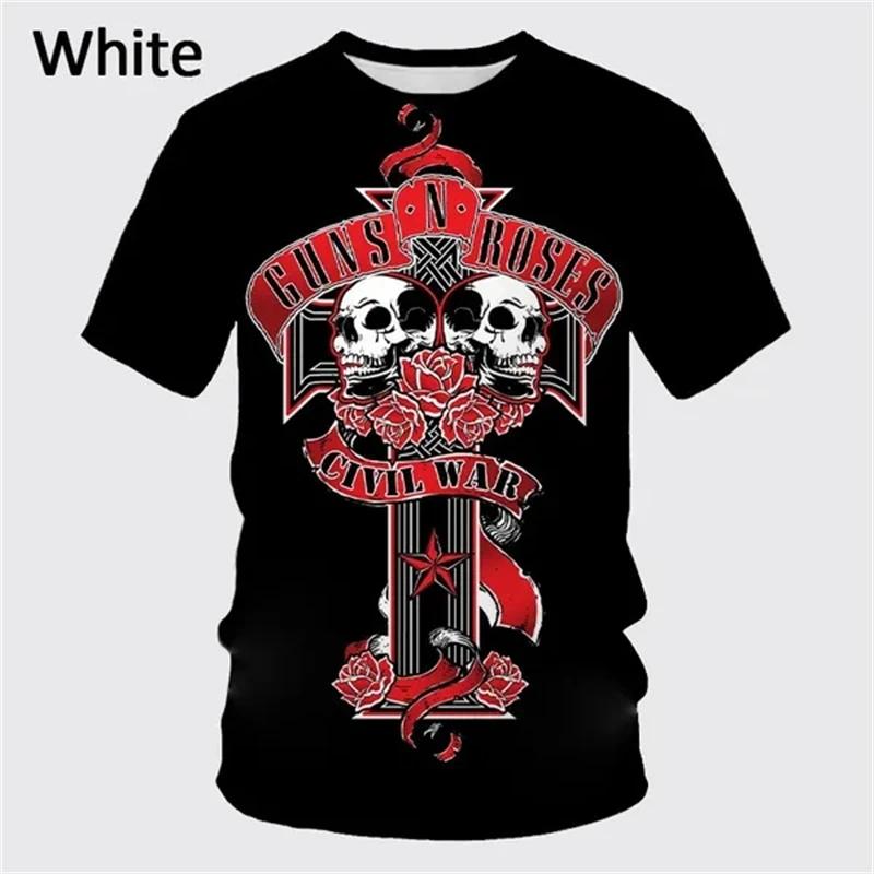 New Summer Guns Rose Rock Band 3D Printing T-shirt Men's Short Sleeve Fun Hip-hop Unisex Casual Fashion Sports T Shirt Punk Tops