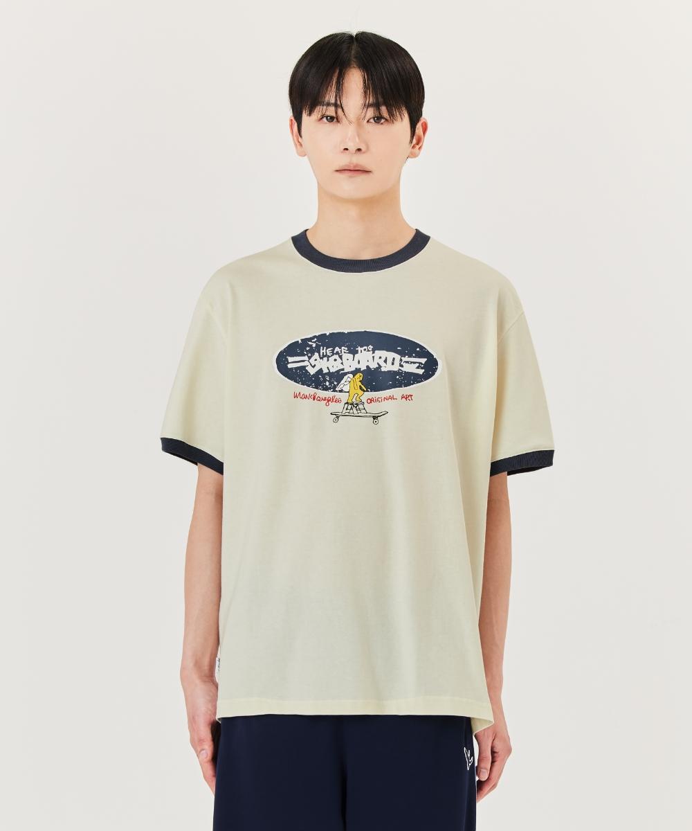 Mark Gonzales Logo Graphic Ringer Short Sleeve T-Shirt - Ivory Ivory/090