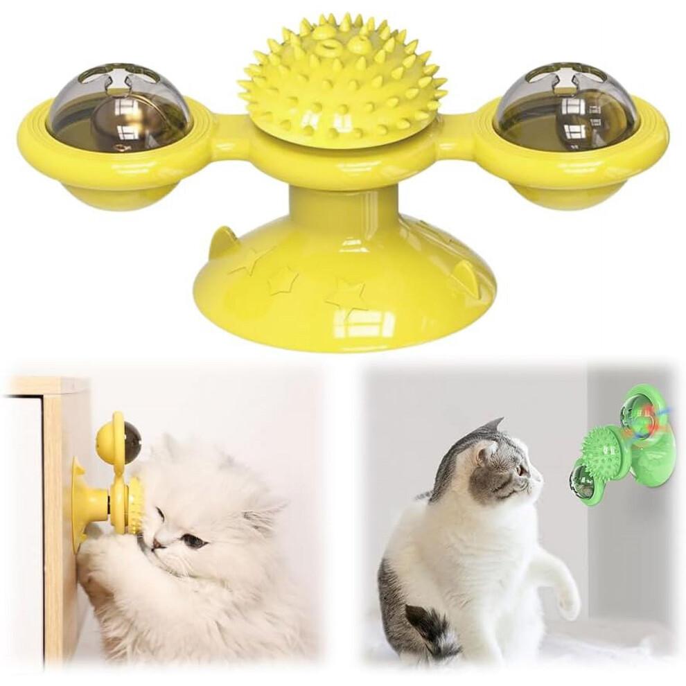 Interactive Windmill Cat Toy with Catnip, LED Light Ball, Fun Exercise Toy for Indoor Cats & Kittens - Yellow