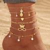 European and American Retro Butterfly Tassel Anklet Set, Versatile and Stylish, Perfect for the Beach, Multi-layered Alloy Anklet Set for Layering
