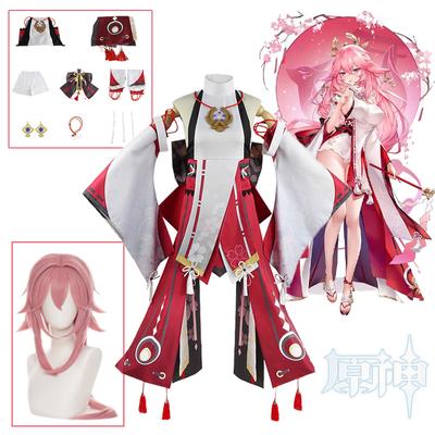 Yae Miko przebranie na karnawał Genshin Guuji Yae fantazyjne stroje gra Yae Miko sukienka peruka kostium na Halloween garnitur dla kobiet