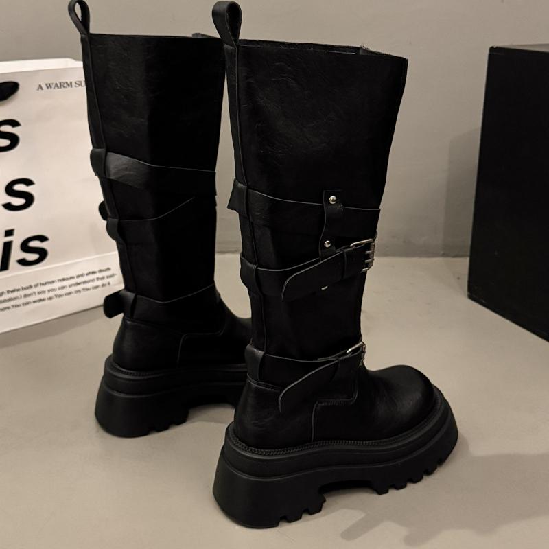 Brand New Women'S Long Boots Knee High Fashion Platform Shoes  Winter Soft Leather Gladiator Motorcycle Boots Mujer