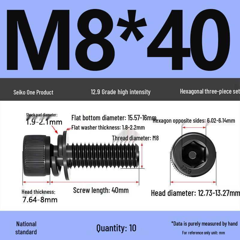 Class 12.9 Socket Head Cap Screw with Washer - M4/M5/M6/M8/M12 Cylindrical Head Three-Piece Combo