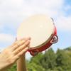 6 / 8 / 10 Inch Sheepskin Drumhead Wood Tambourine For Church Party KTV Wedding, Single Row Jingle Bells Red Hand Drum