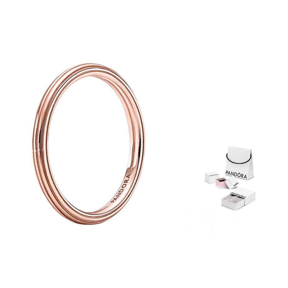 Pandora Line Texture Copper Silver Alloy Ring Women ring 189591C00 Rose Gold,50