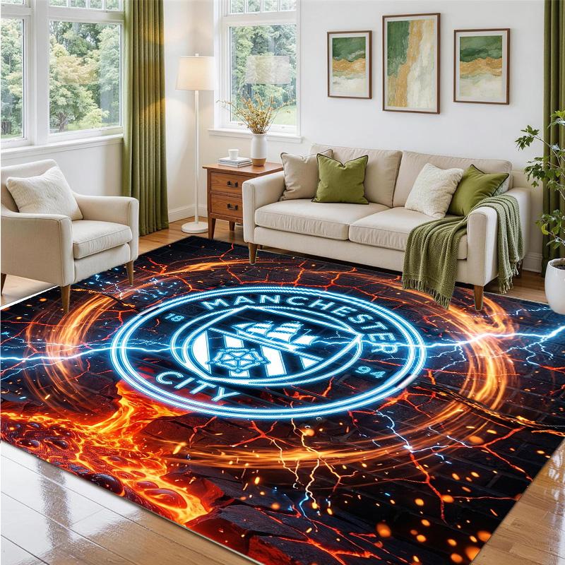 Manchester City Design Crystal Velvet Rug Soft Decorative Mat for Bedroom Entrance