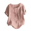 Women Summer T-shirt Round Neck Short Sleeve Buttons Decor Tee Shirt Solid Color Loose Fit Pullover Tops Daily Wear