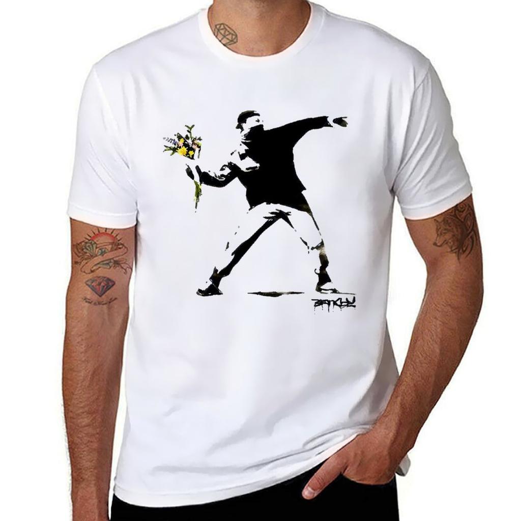 Banksy Blumenwerfer T-Shirt Lustige T-Shirts Baumwoll-T-Shirt