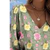 Lady Bohemian Retro Western Style V-Neck Shirt - Lantern Sleeve, Suitable for Spring and Summer Vacations, Casual Attire and Bohemian Style Wearing