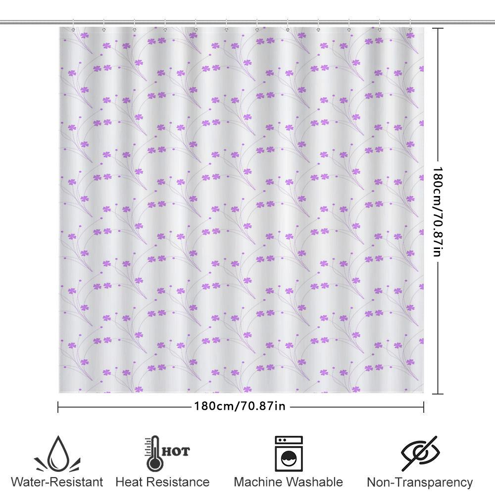 Purple Flowers Shower Curtain Printed Water Repellent Bath Room Decor Waterproof Plastic Fabric White Background