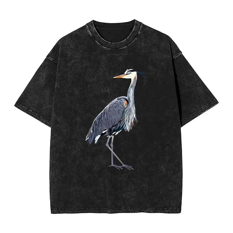 Men Women s T shirt great blue koala washed T-shirts hippie wildlife bird summer tee shirt streetwear printed casual clothing S разноцветный