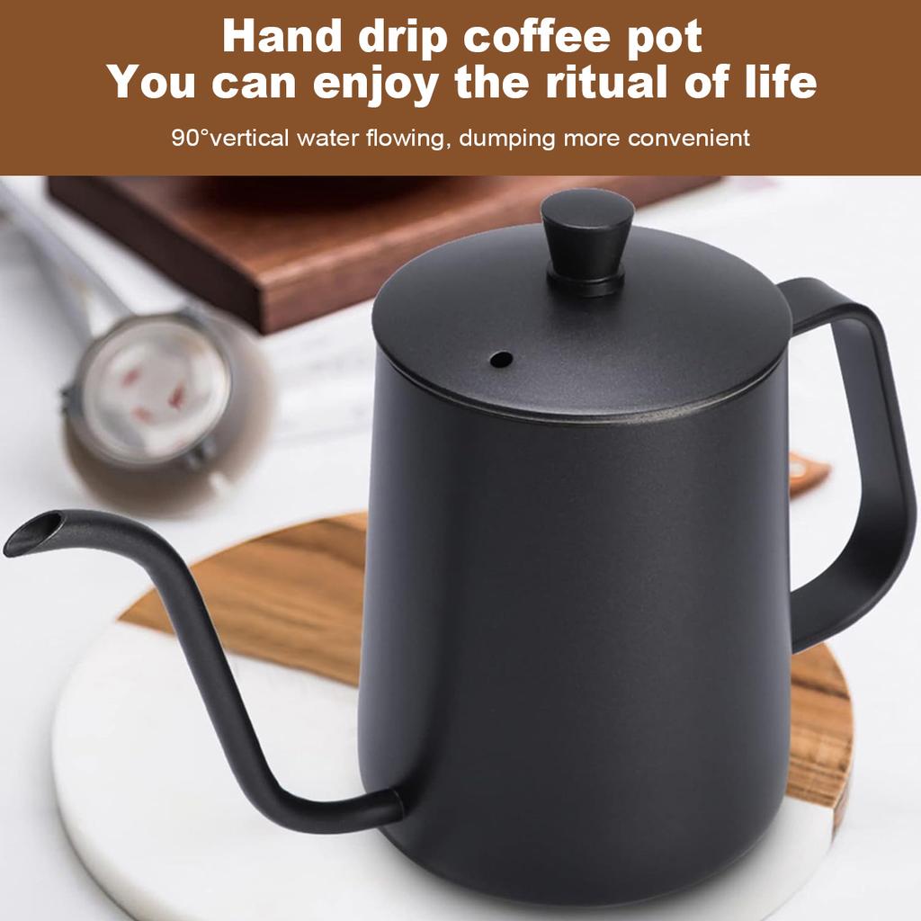 Pour Over Kettle Gooseneck Spout Coffee Tea Pot 20OZ with Lid, Hanging Ear Hand Blunt Long Narrow for Coffee Maker Carafe