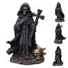 Grim Reaper Statue Halloween Black Horror Robe Sculpture Gothic Resin Santa Muerte Figurine for Halloween Indoor Bookshelf Desk Decor