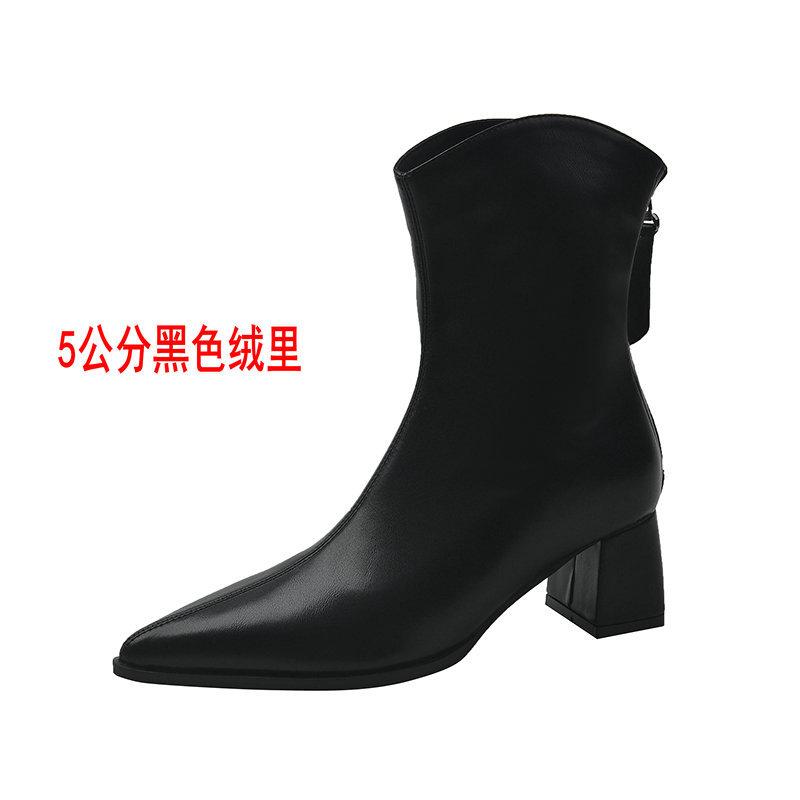 Thick heel square head short boots women's fat mm high heel elastic thin boots thick legs big tube circumference large size women's shoes