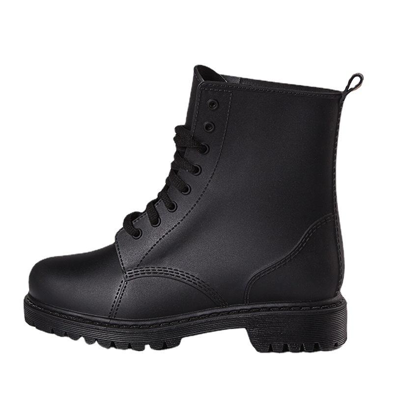 Fashion Rain Boots Men Round Toe Lace Up Ankle Boots Hard-wearing Rain Shoes for Man Galoshes Waterproof Rubber Booties