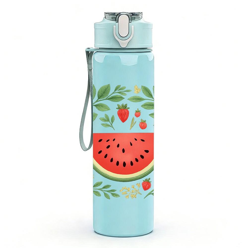 1PC Watermelon Leaf Wreath Fresh Fruit 750ml Color Plastic Sports Water Bottle Leakproof Flip Straw Lid Suitable for Sports Office Home Use
