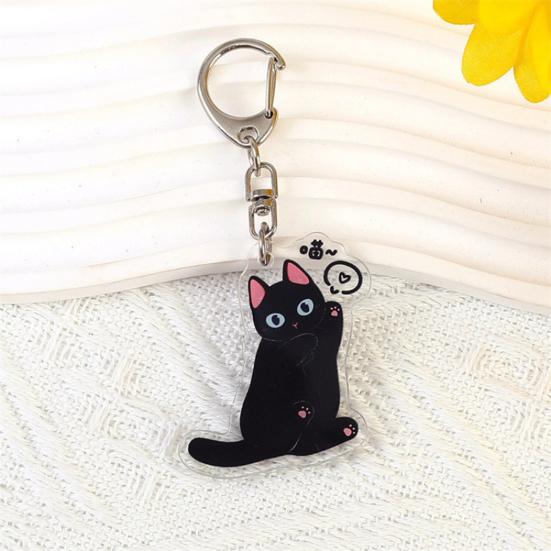 2D Flat Acrylic Cat Charm Keychain Pendant Black Cat Hanging