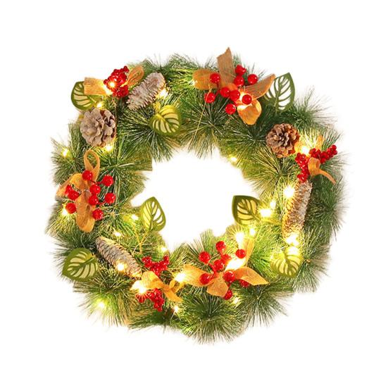 Pre-Lit Christmas Wreath for Front Door 12 Inches LED Lighted Artificial Christmas Wreath