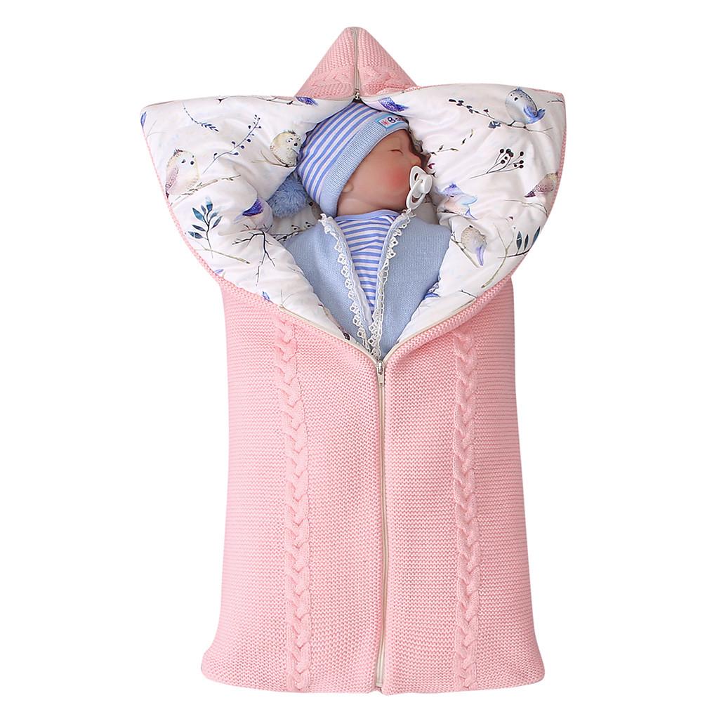 Winter Newborn Baby Warm Cartoon Knitt Swaddle Hooded Stroller Wrap Sleeping Bag