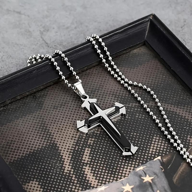 1 Stück Herren Kreuz Anhänger mit Diamant Silber Gold Schwarz Dominanter Anhänger Halskette