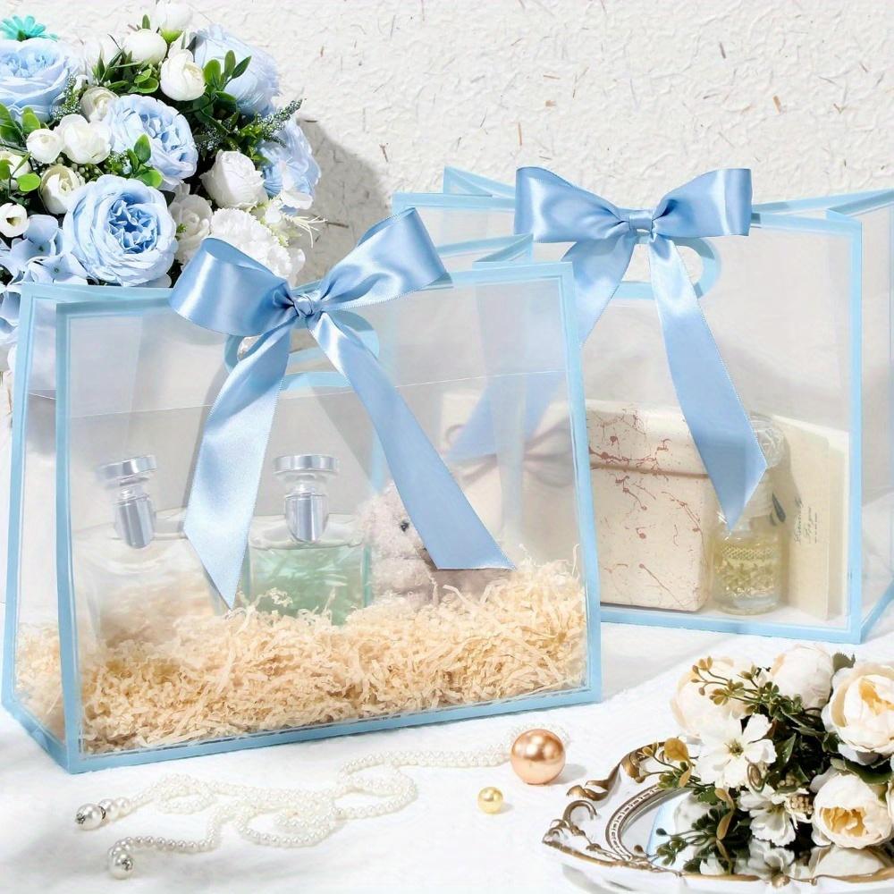 5pcs Plastic Gift Bags with Handle and Ribbon Clear Treat Bags Reusable Thank You Gift Bags Party Favors Bags Gift Wrap Bag