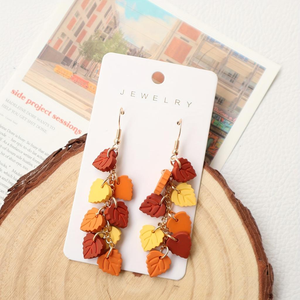 Elegant Acrylic Autumn Maple Leaf Dangle Earrings - Handcrafted, Vintage Design with Soft Clay Texture for Women | Perfect for Daily Wear & Vacations