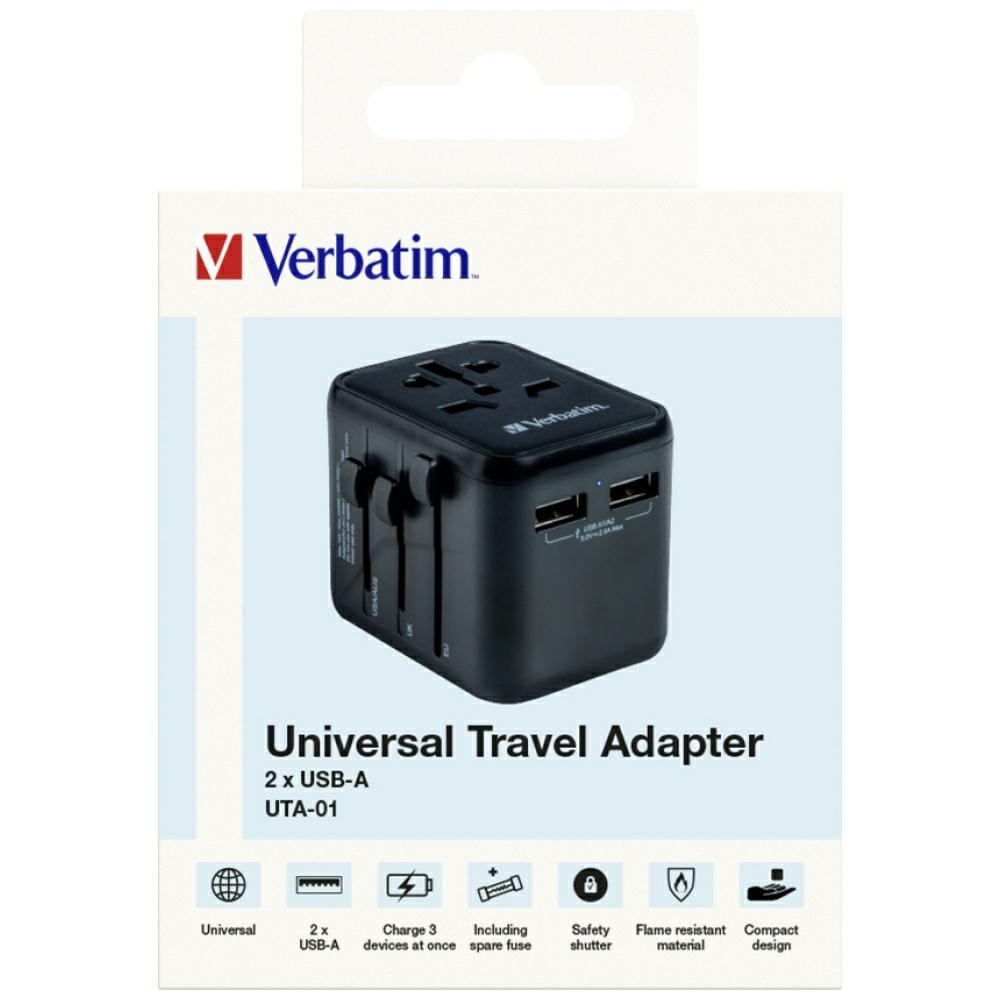 Verbatim Adapter Podróżny Eu/Uk/Us2Xusb-A Uta-01 Czarny/Black 49543