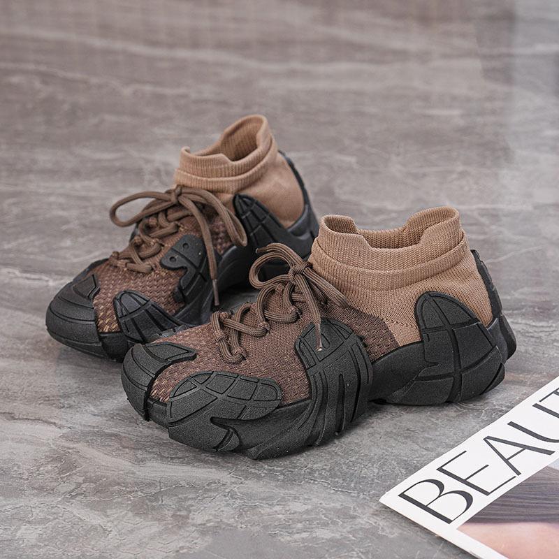 Spring new ins flying woven shoes student sports shoes fitness running casual shoes heightening shoes
