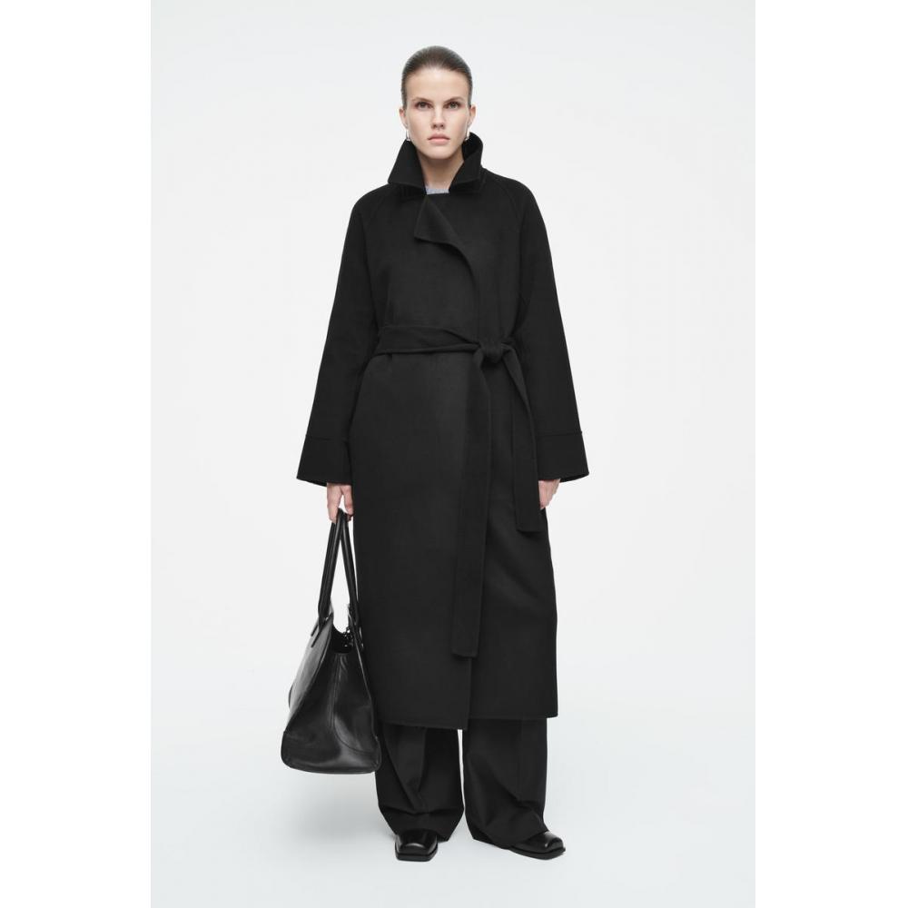

COS Японське вовняне пальто з подвійним обличчям і поясом Black/XXSP