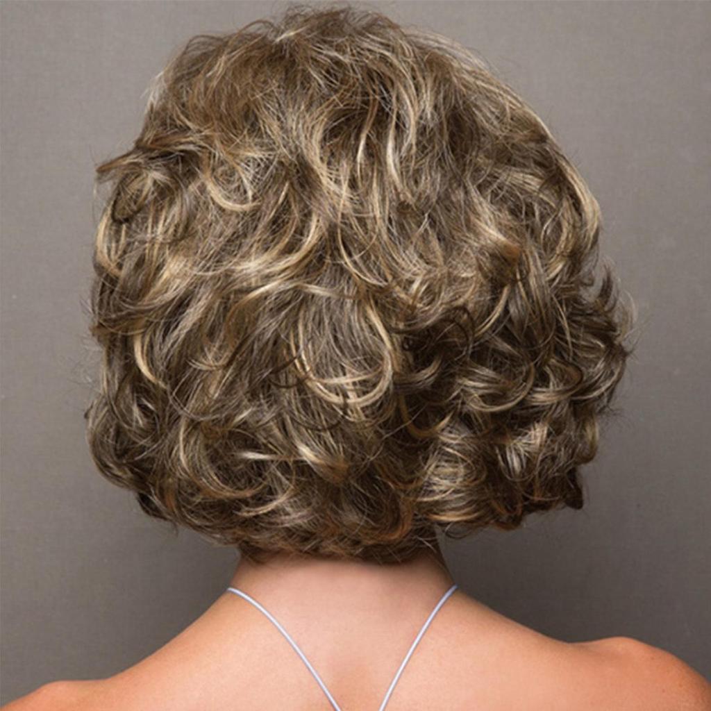 Women's Fashionable Short Hair Curly Hair Bangs Loose Synthetic Cosplay Fluffy Natural Women's Brown Wig