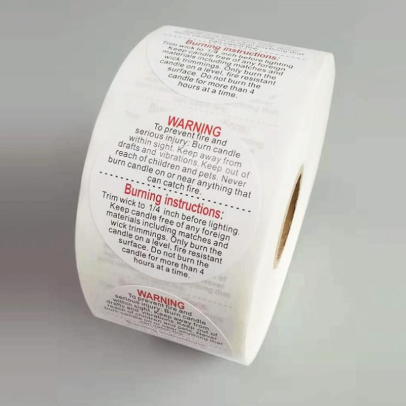 1.5 Inch 500Pcs/Roll Waterproof Candle Warning Label Candle Container Stickers