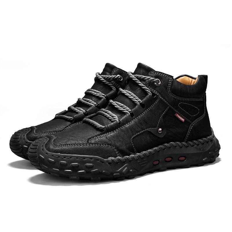 Spring/ AutumnMen's High-top Casual Sneakers Handmade Leather Shoes Plus Size 39-48